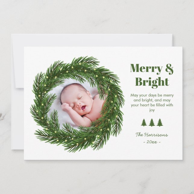 Tarjeta Festiva Navidades fotográficos de Merry & Bright Fir Tree  (Anverso)