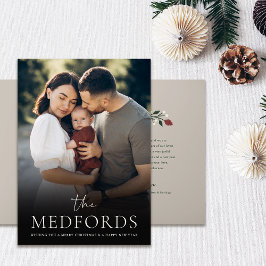 Tarjeta Festiva Navidades fotográficos de nombre familiar clásico