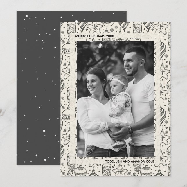 Tarjeta Festiva Navidades fotográficos de ornamentos de época (Anverso / Reverso)