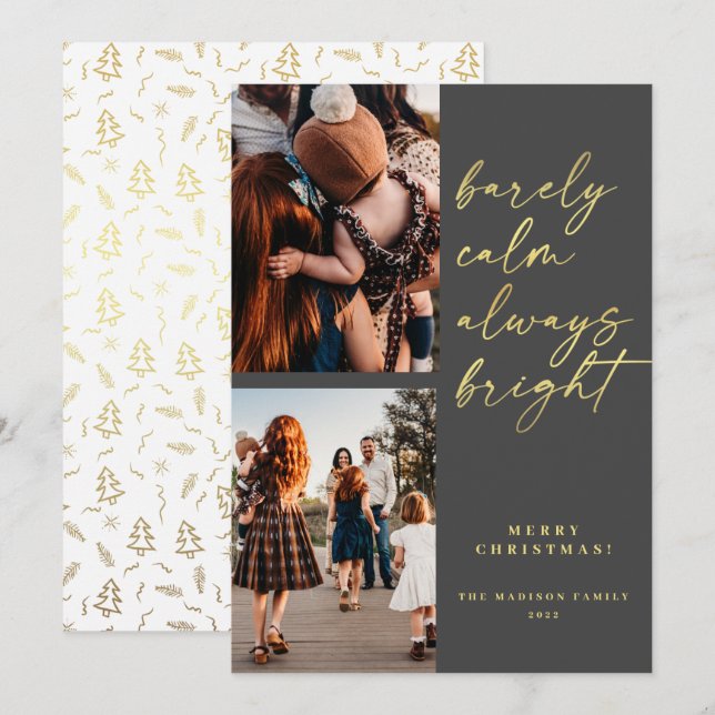 Tarjeta Festiva Navidades fotográficos de oro siempre brillantes  (Anverso / Reverso)