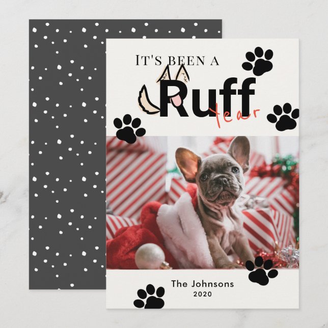 Tarjeta Festiva Navidades fotográficos de perros blancos de Año Ru (Anverso / Reverso)