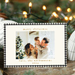 Tarjeta Festiva Navidades fotográficos de Personalizado Black Ging<br><div class="desc">Vintage Black Gingham Plaid Personalizado Navidades de fotografía tarjeta de vacaciones</div>