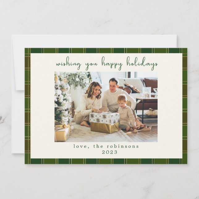 Tarjeta Festiva Navidades fotográficos de Personalizado Green Red  (Anverso)