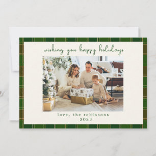 Tarjeta Festiva Navidades fotográficos de Personalizado Green Red