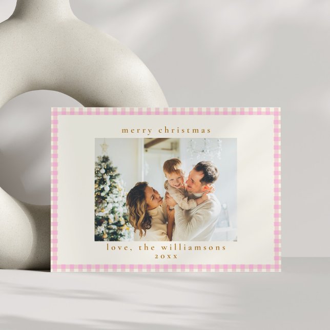 Tarjeta Festiva Navidades fotográficos de Personalizado rosa Gingh (Subido por el creador)