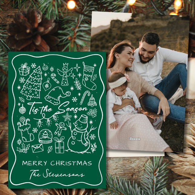 Tarjeta Festiva Navidades fotográficos de Pine Green con mano capr (Subido por el creador)