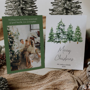 Tarjeta Festiva Navidades fotográficos de pinos de nieve acuarela