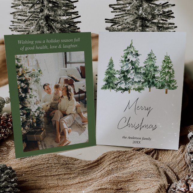 Tarjeta Festiva Navidades fotográficos de pinos de nieve acuarela  (Subido por el creador)
