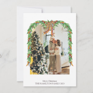 Tarjeta Festiva Navidades fotográficos de Plaid Naranja Blue Bow G