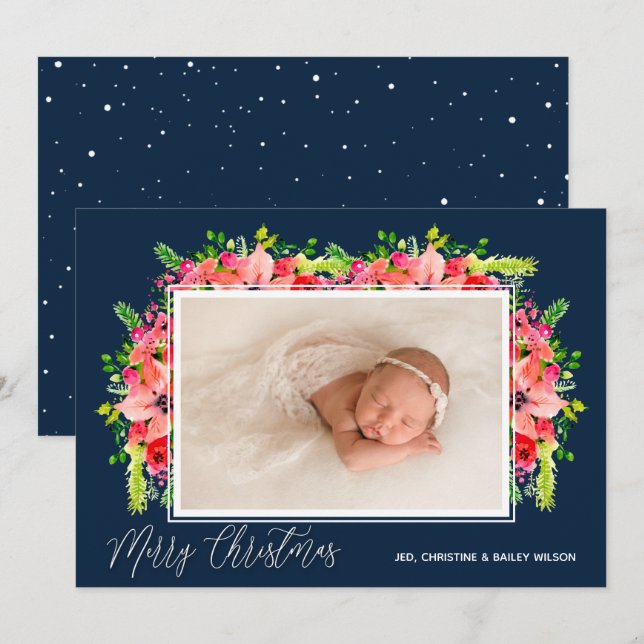 Tarjeta Festiva Navidades fotográficos de Poinsettias (Anverso / Reverso)