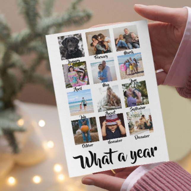 Tarjeta Festiva Navidades fotográficos de qué año se personalizan (What a year - 12 photo template Christmas card from Ricaso. Make your own photo cards easily. )