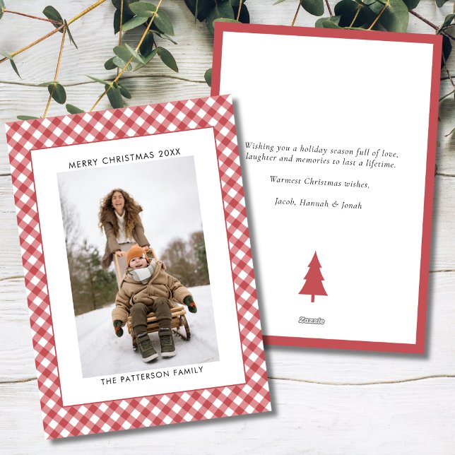 Tarjeta Festiva Navidades fotográficos de Rubor Red Gingham Plaid (Subido por el creador)
