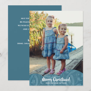 Tarjeta Festiva Navidades fotográficos de Turquoise Linen Filigree
