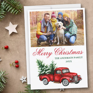 Tarjeta Festiva Navidades fotográficos de Watercolor Vintage Red T