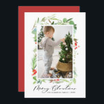 Tarjeta Festiva Navidades fotográficos de Watercolor Winter Berry<br><div class="desc">Feliz Navidad! Envíe a sus Navidades deseos y saludos con esta tarjeta plana de Navidades de personalizable. Presenta hojas de acuarela,  hoyos y bayas con un guión elegante. Personalice añadiendo una foto vertical y textos. La tarjeta de Navidades perfecta para su familia y amigos. Los elementos coincidentes están disponibles.</div>