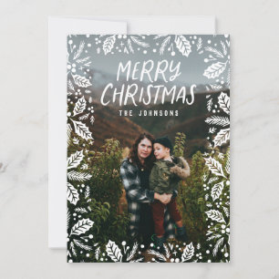 Tarjeta Festiva Navidades fotográficos de Whimsy White Holly Borde