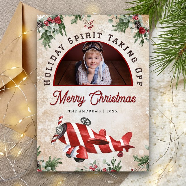 Tarjeta Festiva Navidades fotográficos del Arco del Avión Rojo Vin (Subido por el creador)