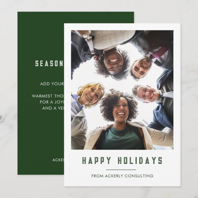 Tarjeta Festiva Navidades fotográficos del equipo de negocios de l (Anverso / Reverso)