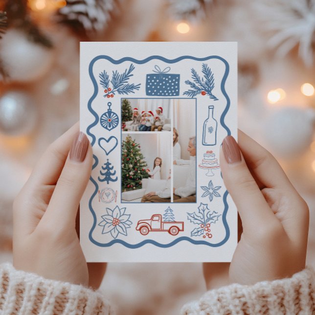 Tarjeta Festiva Navidades fotográficos Doodle Line Art Holiday (Subido por el creador)