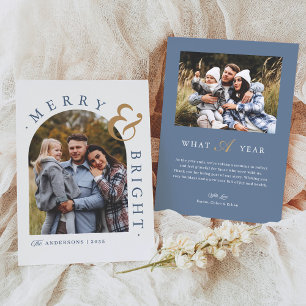 Tarjeta Festiva Navidades fotográficos Dusty Blue Merry y Bright A