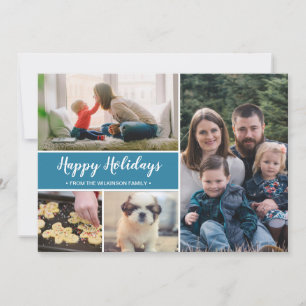 Tarjeta Festiva Navidades fotográficos familiares de Blue Happy Ho