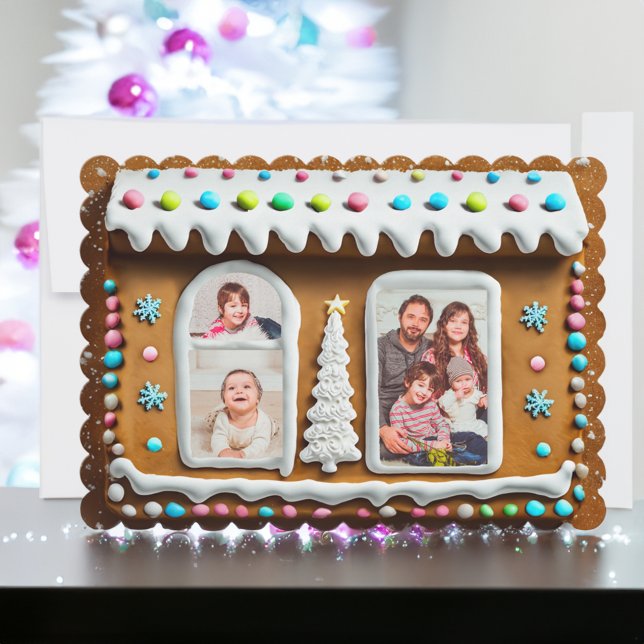 Tarjeta Festiva Navidades fotográficos familiares de la casa Ginge (Gingerbread Family Christmas Card)