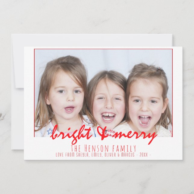 Tarjeta Festiva Navidades fotográficos familiares de Merry Bright  (Anverso)