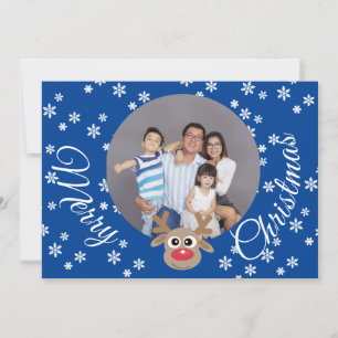 Tarjeta Festiva Navidades fotográficos guión blanco de reno azul
