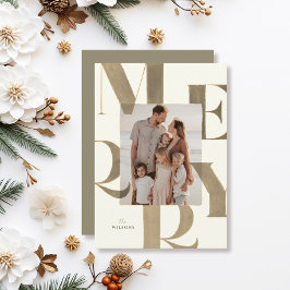 Tarjeta Festiva Navidades fotográficos Merry Light Bronze/Gold 2