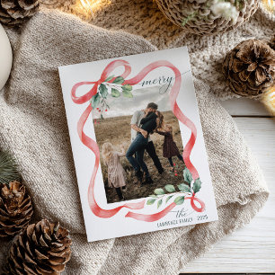 Tarjeta Festiva Navidades fotográficos Merry Watercolor Bow Frame
