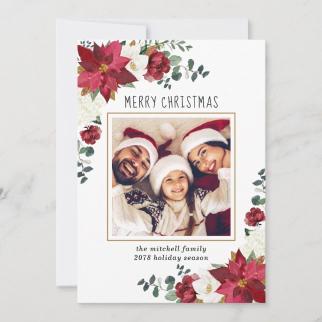 Tarjeta Festiva Navidades fotográficos modernos de Poinsettia Magn (Anverso)
