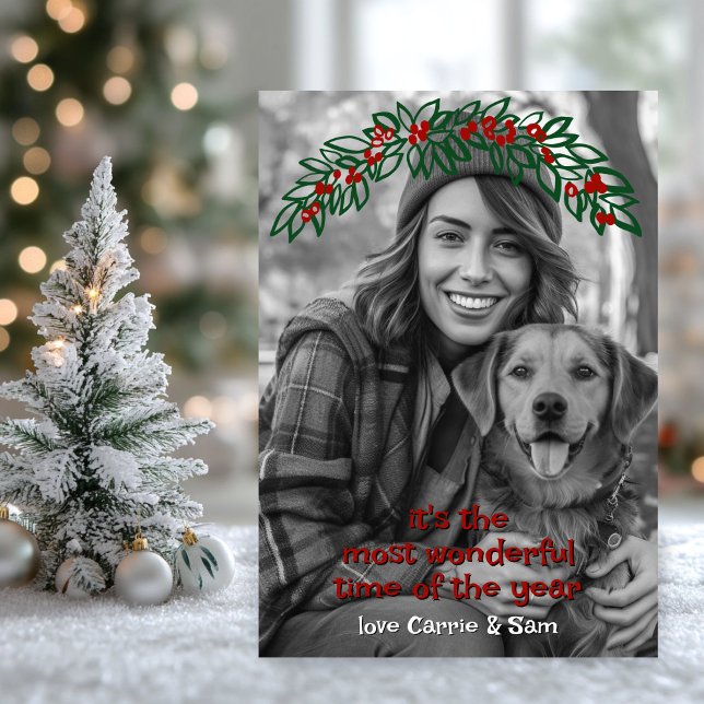 Tarjeta Festiva Navidades FOTOGRÁFICOS PERSONALIZADOS de Garland W (Wonderful Garland Wreath CUSTOM PHOTO Christmas Holiday Card
)