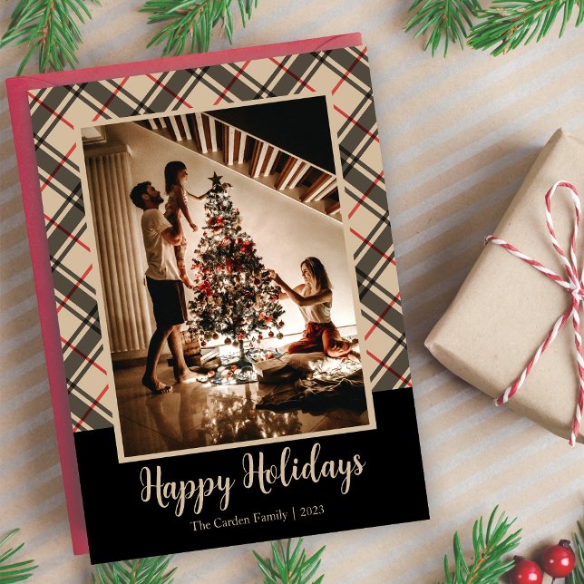 Tarjeta Festiva Navidades fotográficos Plaid One (Plaid One Photo Christmas Holiday Card)