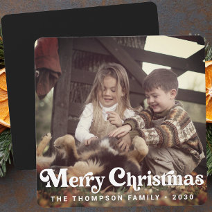 Tarjeta Festiva Navidades fotográficos retro de moda y simple