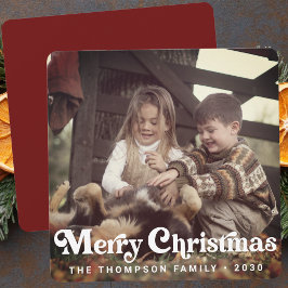 Tarjeta Festiva Navidades fotográficos retro de moda y simple