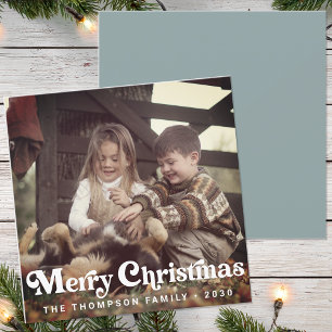 Tarjeta Festiva Navidades fotográficos retro de moda y simple