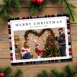 Tarjeta Festiva Navidades fotográficos rojos y de la marina azul d