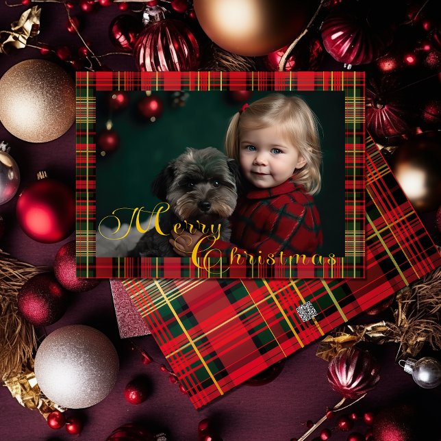Tarjeta Festiva Navidades fotográficos Tartan Plaid, increíblement (Beautiful Christmas Red and Green Tartan 'Merry Christmas' Photo Holiday Card)