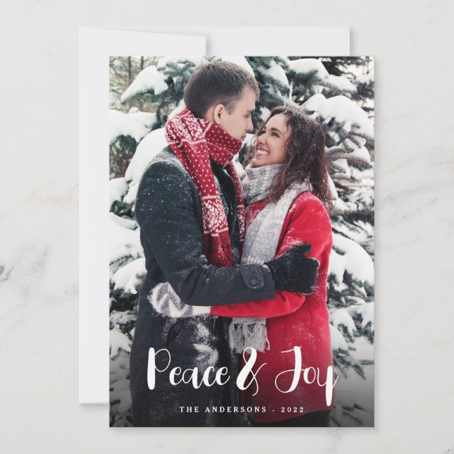 Tarjeta Festiva Navidades fotográficos verticales de paz y alegría (Anverso)