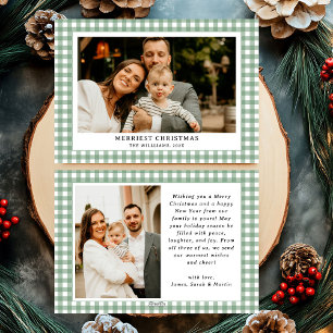 Tarjeta Festiva Navidades fotográficos Vintage Green Gingham Plaid