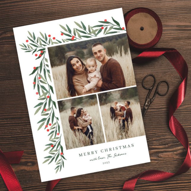 Tarjeta Festiva Navidades fotográficos Winter Greenery White 3 (Subido por el creador)
