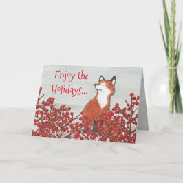 Tarjeta Festiva Navidades Fox Red Berries Vacaciones de Invierno d