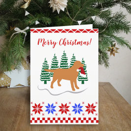 Tarjeta Festiva Navidades Fox Red Labrador de Árboles Eververdes