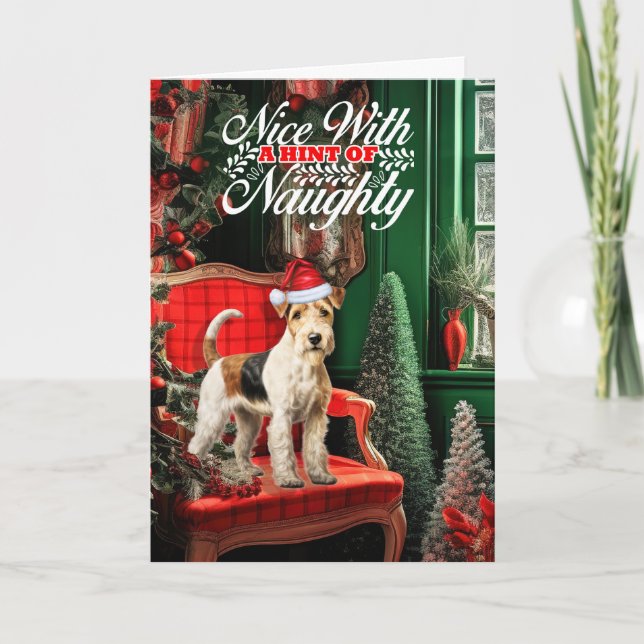 Tarjeta Festiva Navidades Fox Terrier Dog Naughty o Nice (Anverso)