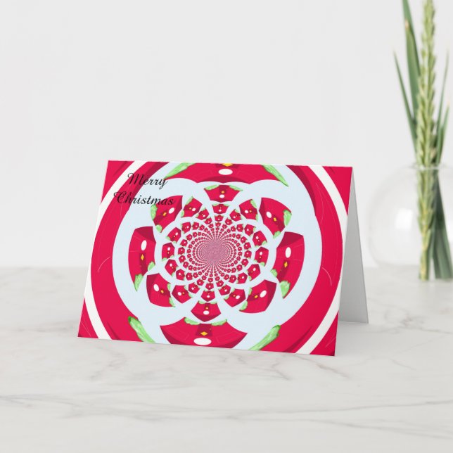 Tarjeta Festiva Navidades Fractales Rojo y Verde (Anverso)