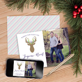Tarjeta Festiva Navidades franceses Boho Reindee Joyeux Noel Foto