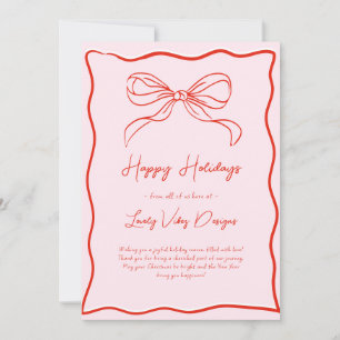 Tarjeta Festiva Navidades franceses de Bow Rosado y Retro Rojo