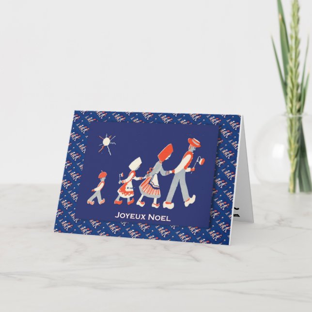 Tarjeta Festiva Navidades franceses de época, fiesta familiar (Anverso)