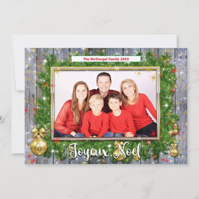 Tarjeta Festiva Navidades franceses de Joyeux Noel en ruso foto de (Anverso)