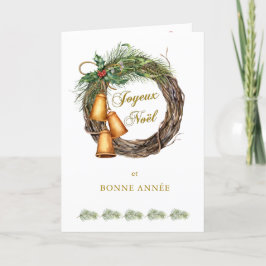 Tarjeta Festiva Navidades franceses Holly Pine Bells